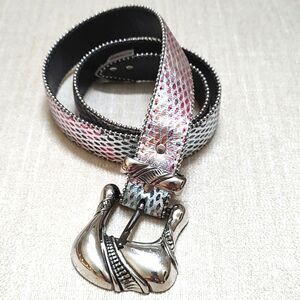 Sky Vintage Metallic Multi Colored Leather Belt Silver Buckle and Tip
